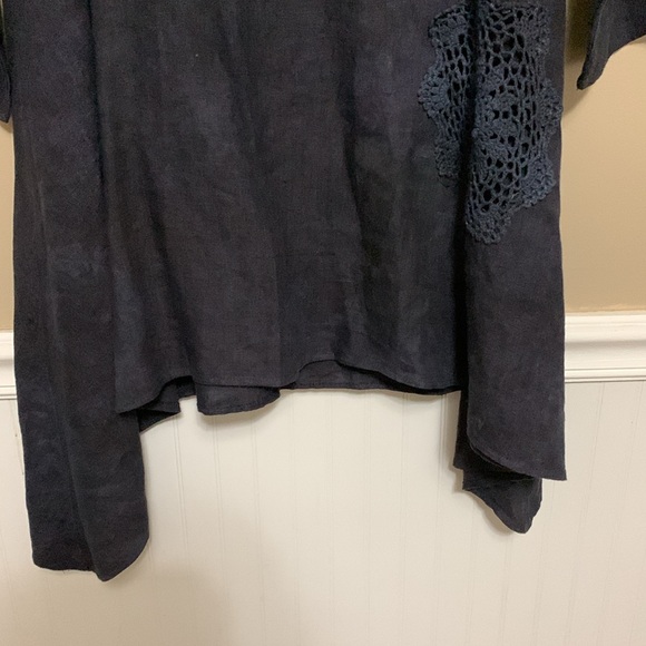 Steel Pony Women 100% Linen Crochet Tye Dyed Dark Blue Asymmetrical Dress XL - Picture 7 of 14